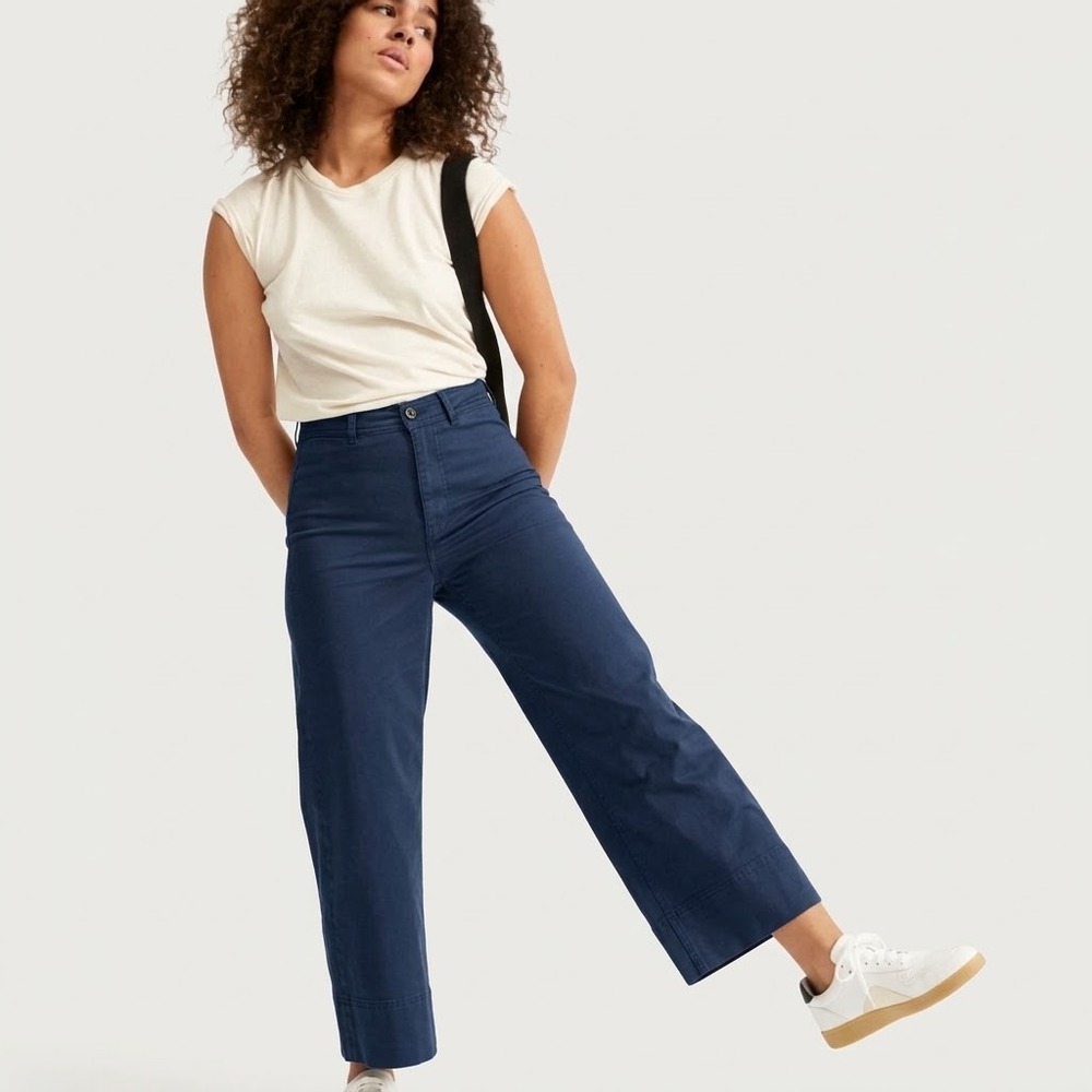 Everlane 4 The Lightweight Wide Leg Crop Pant Chino Navy Blue High Waist